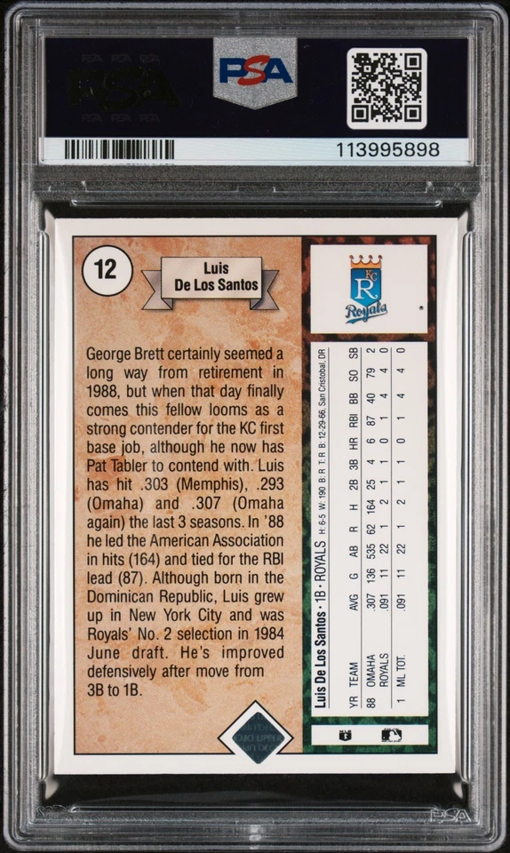 Luis De Los Santos - Star Rookie - 1989 Upper Deck #12 Kansas City Royals PSA 6 - Image 4 of 4