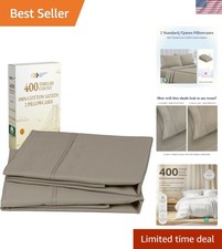 Standard Queen Size Pillowcase Set - 400 Thread Count, 100 Cotton Sateen, Se...