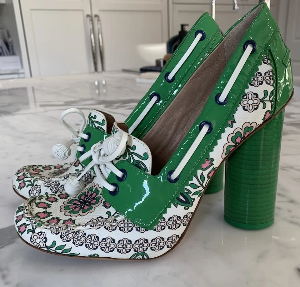Zapatos de salón TORY BURCH Garden Party Fisher verde kelly tacones florales talla 10 Foto 3 de 4