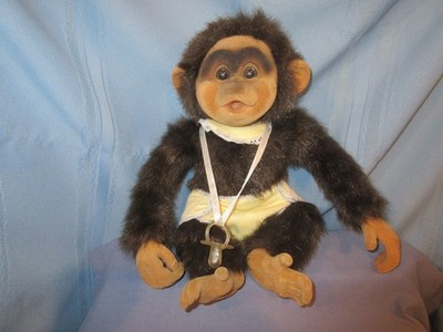 vintage Hosung Baby Monkey Chimp Joey w/ pacifier bib diaper flocked squeaks