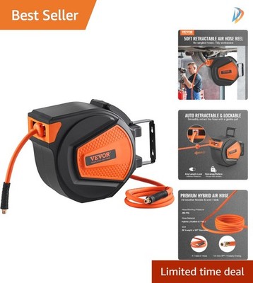 Versatile 50FT Retractable Air Hose Reel with Protective Sleeve & Wall Mount