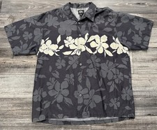 Vintage Quicksilver Button Up Shirt Mens Large Floral Hawaiian Gray Short Sleeve