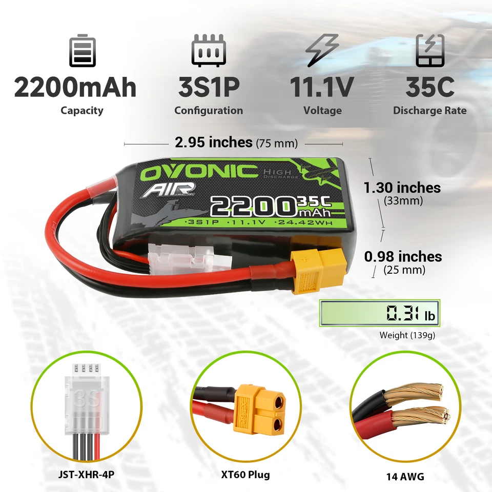 2Pcs OVONIC 11.1V 2200mAh 3S 35C Short LiPo Battery For RC Airplane Heli EDF Jet - Image 4 of 4