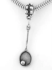 Sterling Silver Tennis Racquet Racket with Ball Dangle Bead Charm