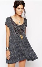 Free People Sundown Babydoll Mini Dress Oversized Lined T-Back XS