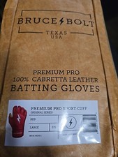 BRUCE BOLT Adults' Premium Pro Short Cuff Batting Gloves - MEDIUM RED-FREE SHIPP
