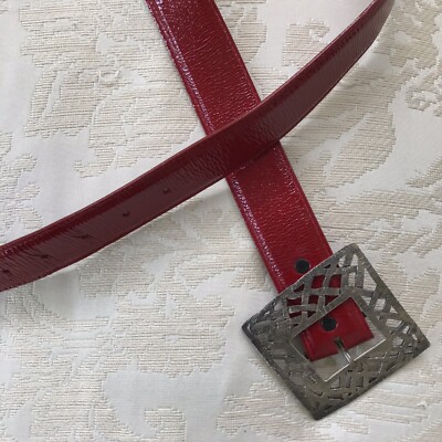 Pat Areias Red Calfskin Statement Belt SZ 34 Pat Areias Red Italian Calfskin Art To Wear Statement  main image 3