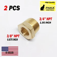 2 PC 3/4" Male x 3/8" Female NPT Pipe reducer Hex Bushing adapter Brass Fitting