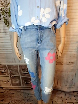 💋Mozzaar High Waist Jeans Hose  stretch  MS.Push up  Blumendruck Gr.44 - Bild 1 von 4