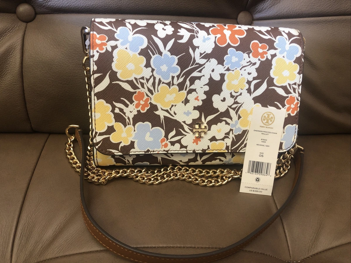 Tory Burch Emerson Printed Chain Crossbody Floral Bag.RET $395.00. AUTHENTIC