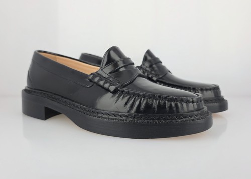J. Crew ROWAN Penny Loafers Black Spazzolatto Leather Women's Sz 5 - Picture 4 of 16