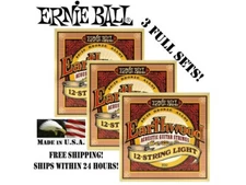 **3 SETS! ERNIE BALL EARTHWOOD 12-STRING LIGHT ACOUSTIC GUITAR STRINGS 2010**