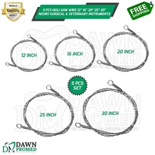 5 Pcs GIGLI Saw Wire 12" 16" 20" 25" 30” Neuro Surgical & Veterinary German Gr