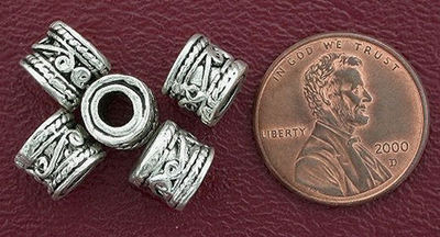 5 8mm ORNATE DRUM BALI PEWTER BEADS