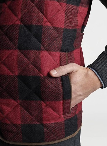 PETER MILLAR CROWN Men's M Shetland Wool Red Black Quilted Full Zip Vest NWT - Picture 3 of 7