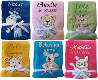 Baby Decke mit Namen bestickt Geburtsdatum Geschenk Taufe Geburt Geburtstag Girl