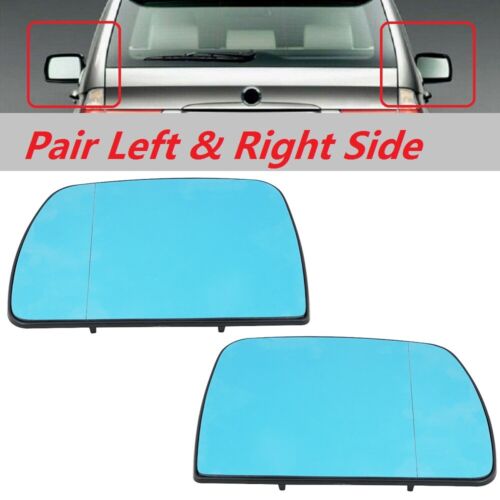 Pair Car Rearview Mirror Glass Heated Blue For BMW X5 E53 2000-2006 Left & Right - Picture 1 of 11
