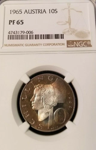 1965 AUSTRIA SILVER 10 SCHILLINGS  NGC PF 65 BEAUTIFUL TONING !!!