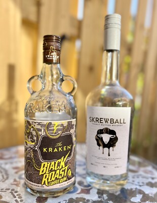 Kraken Black Roast Coffee Rum Bottle OR Skrewball Whiskey 750mL Craft Display