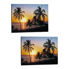 2x LED Leinwand Bild Sonnuntergang Strand 30x40cm Wandbild Kunstdruck Strandbild