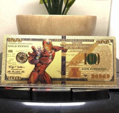 24k Gold Foil Plated Iron Man Banknote Marvel Avengers Collectible