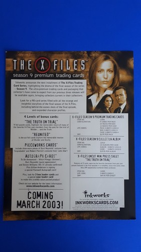 THE X-FILES SEASON 9 TRADING CARDS SELL SHEET from MANGLEY GIFTS - Picture 2 of 2