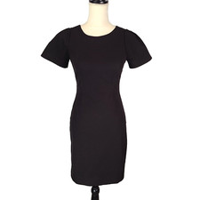 J Crew Black Dress 0 Petite Short Sleeve Sheath Bodycon Career Wear Cocktail