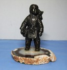 Listed Canadian Nori Peter Le Bronze, "Inuit Girl & Husky Dog" on Geode Base