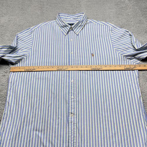 Ralph Lauren Button Down Shirt Men 18 Blue Yellow Stripe Flesh Pony - Picture 8 of 14