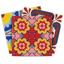 12" X 12" Pink, Red and Yellow Auguri Geo Peel and Stick Removable Tiles