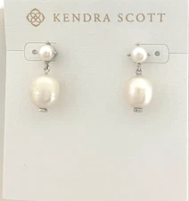 Kendra Scott Eve Drop Earrings in Rhod / White Cultured Freshwater Pearl NEW