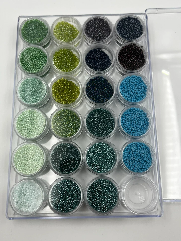 24 Glass Seed Bead Green/Blue/Purple Set with Organizer - Image 2 of 3