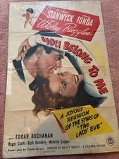 Vintage Movie Poster 1 SH "You Belong to Me" 1941 Barbara Stanwyck