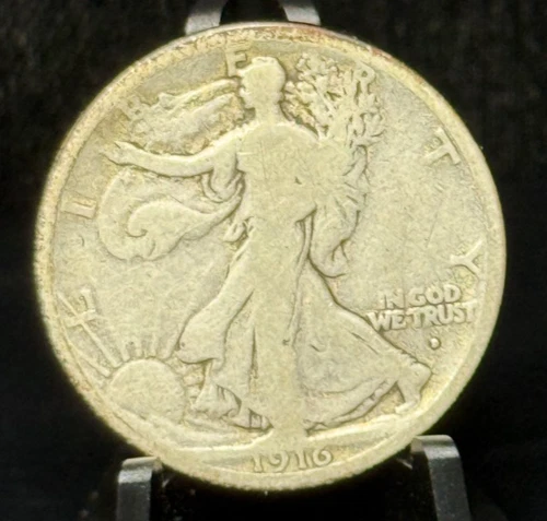 1916 D Obverse Mintmark Walking Liberty 50C Half Dollar Silver Coin - 1