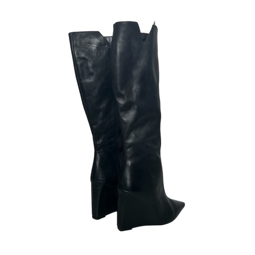 Schutz Asya Up Cut Black Boot Women's Pointed Toe Wedge Heel High Boot Size 7.5 - Picture 9 of 13