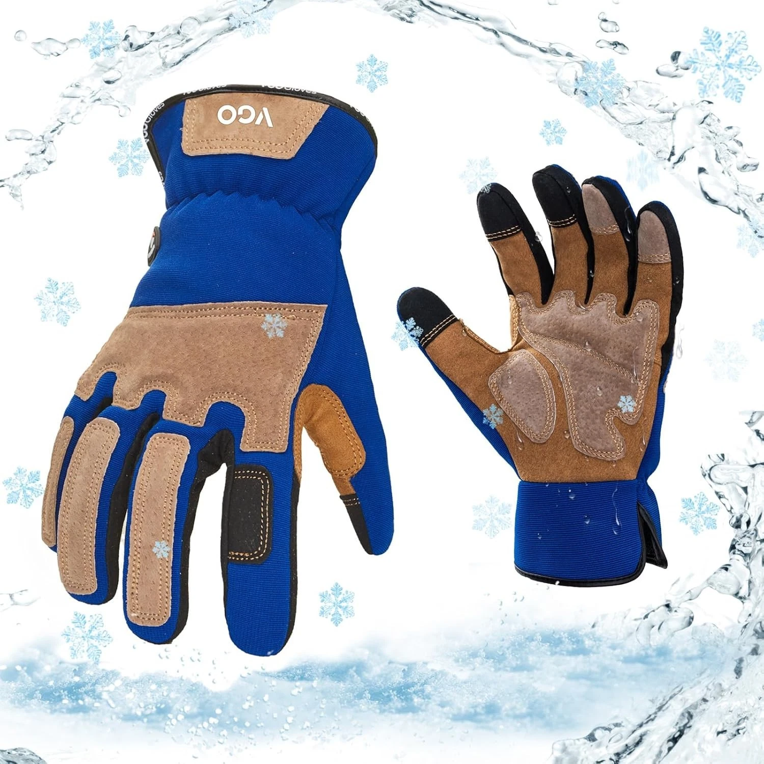 Vgo Thermal Work Gardening Gloves Waterproof Touchscreen Leather Safety SL7475