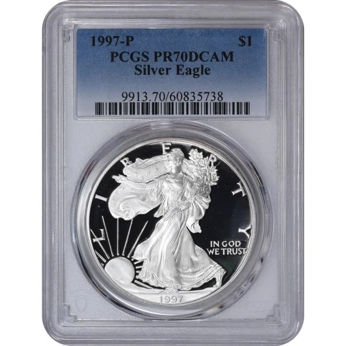 1997-P PCGS PR70 DCAM American Silver Eagle Blue Label 5738