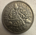 1934 Great Britain England 3 Pence Silver 0.5 George V Oak Leaves KM#833 — photo 1