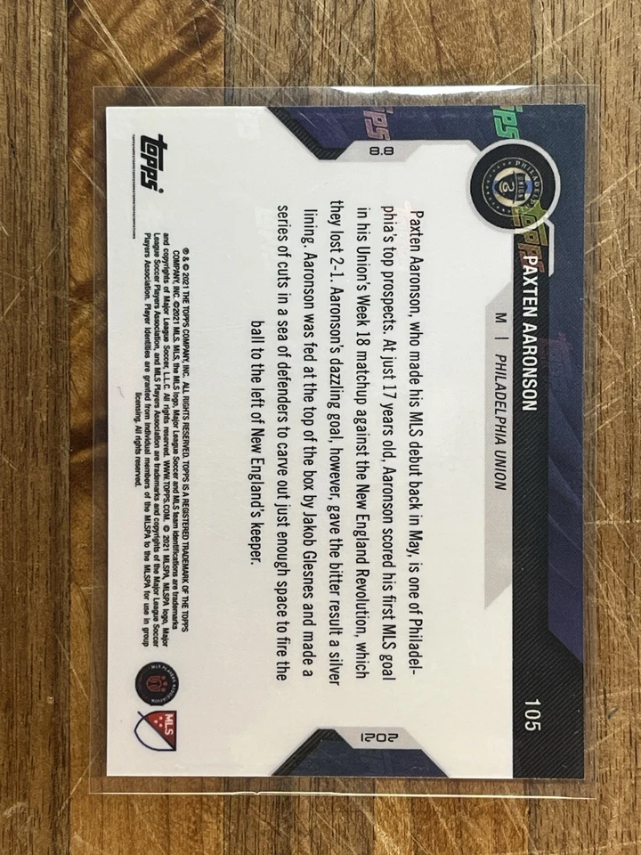 2021 Topps Now MLS /1644 Paxten Aaronson #105 RC Rookie - Image 2 of 2