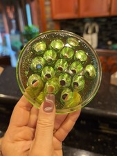 vintage Depression GREEN GLASS FLOWER POSY FROG 16 Holes 4.5" Wide - 1 Chip