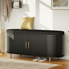 2-Tier Storage Bench 43.3" Wide Shoe Bench with Padded Seat Cushion(Black)