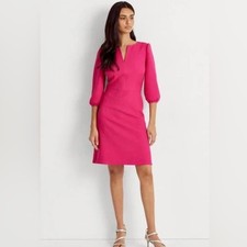 LAUREN Ralph Lauren Jacquard Balloon-Sleeve Dress Pink Size 4 NWT