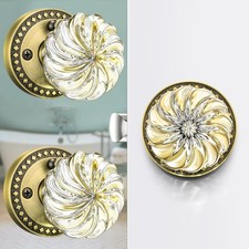 Glass Door Knobs with Lock, Antique Brass Crystal Door Knobs Interior for Pri...