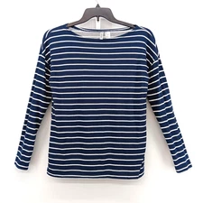 Divided Shirt Women Small Blue White Pinstripe Long Sleeve Casual Pullover Top