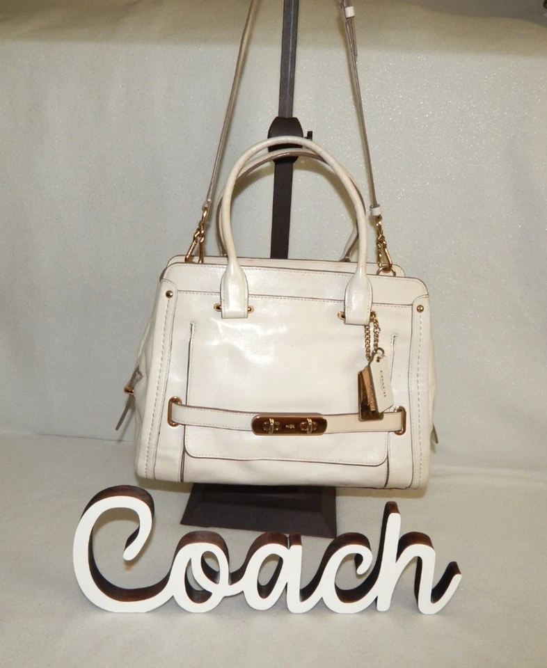 Bolso de Mano Coach Bolso Cartera 37182 Marco Swagger Cuero de Becerro Tiza Bolso de Mano 2 Vías Usado en Excelente Condición Foto 2 de 4