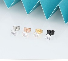 Genuine 18K Yellow Gold Filled 5x5mm Four-Claws Zircon Fine Post Stud Earrings