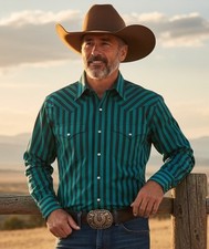 Vtg Panhandle Shirt Mens Size 15.5 -33 Pearl Snap Perm Pressed Western USA Med