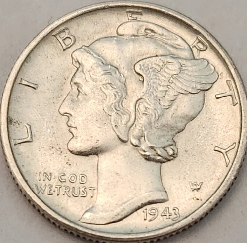 1943-D Winged Liberty Mercury Dime – Full Bands – Choice XF/AU – Original Coin