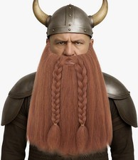 Synthetic Costume Viking Beard Red Braided Long New