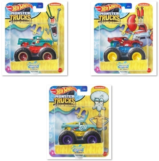HOT WHEELS - MATTEL SET 3: KRABS SQUIDWARD PLANKTON Spongebob Squarepants Monster Trucks Hot Wheels